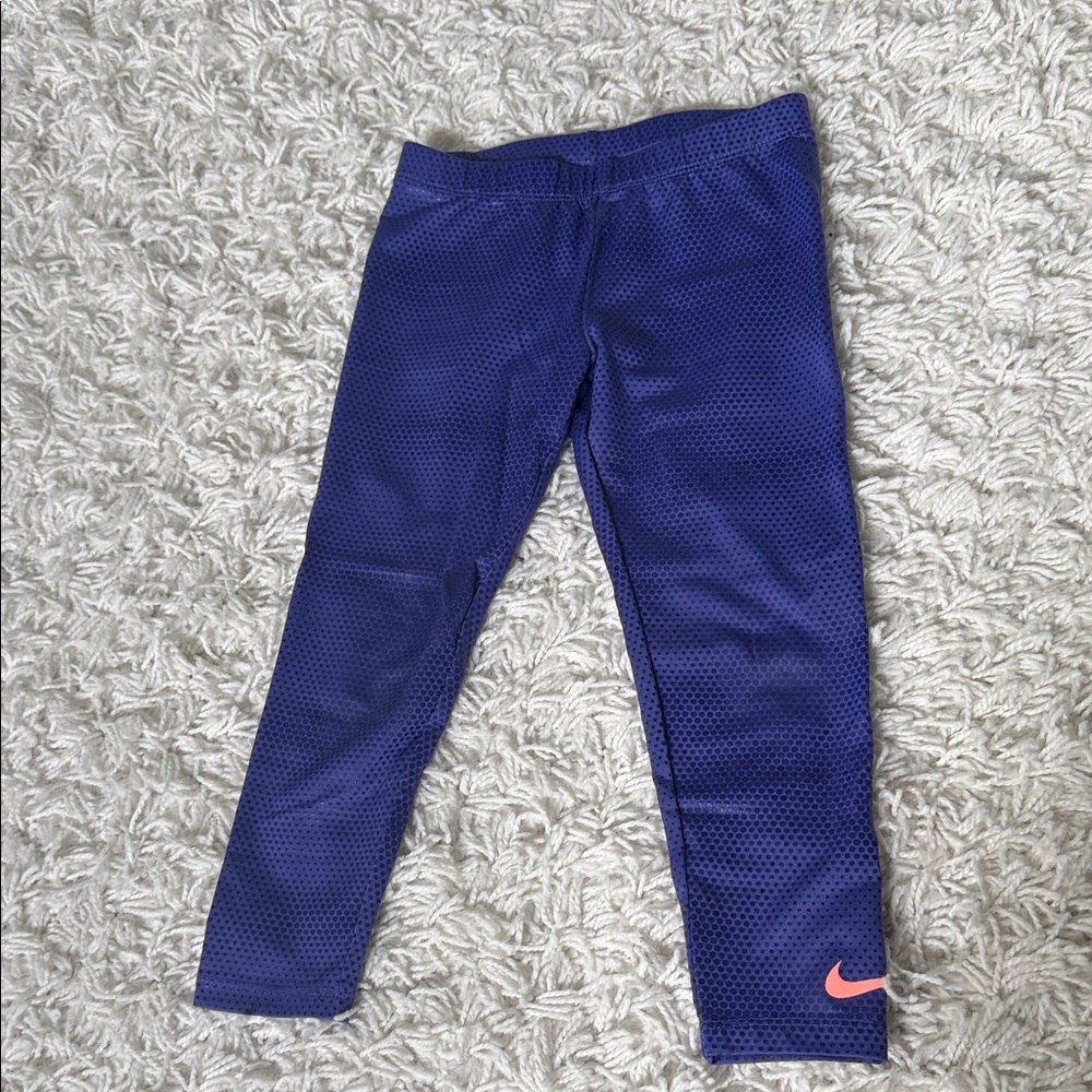 Nike Kids Blue Leggings with Pink Swoosh